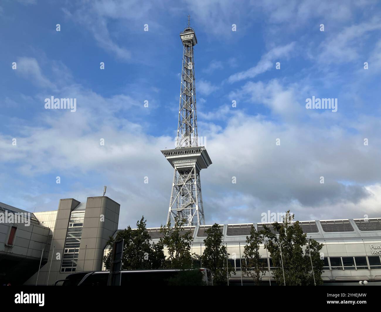 The Berliner Funkturm (Radio Tower) near the ICC and Messe Berlin. Westend, Charlottenburg-Wilmersdorf, Berlin, Germany. 5th October 2023. - Smartphone Captured Stock Image