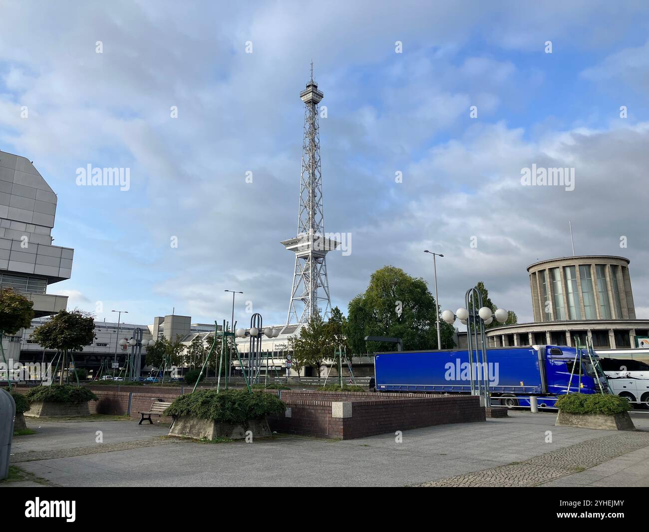 The Berliner Funkturm (Radio Tower) near the ICC and Messe Berlin. Westend, Charlottenburg-Wilmersdorf, Berlin, Germany. 5th October 2023. - Smartphone Captured Stock Image