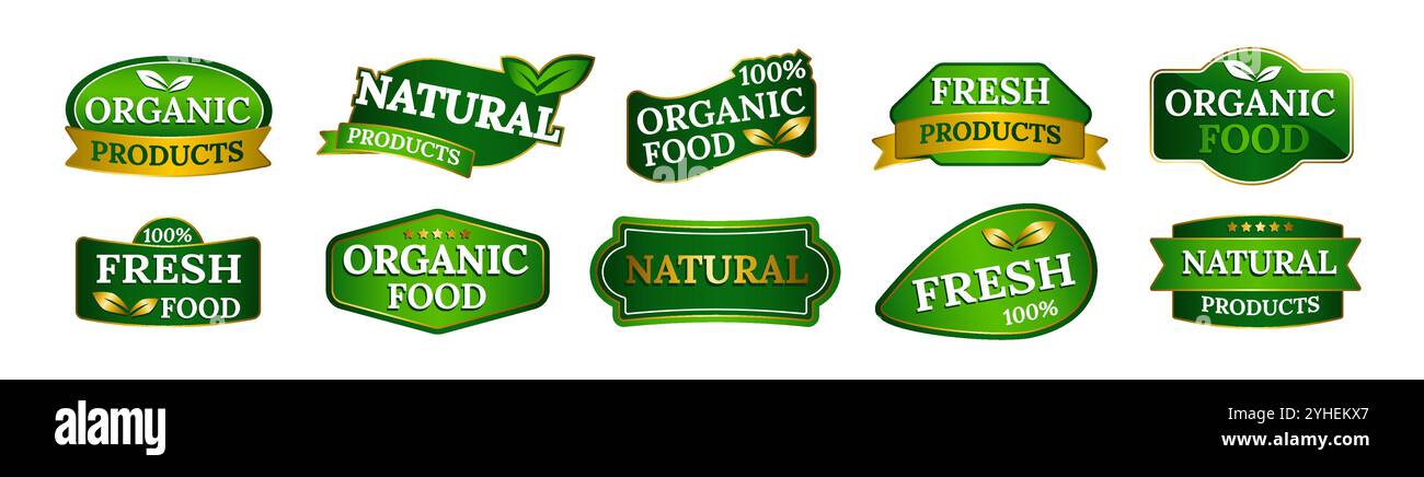 Green eco label for organic, fresh, and healthy food branding Stock ...