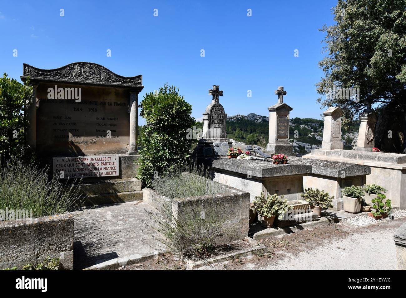 The old cemetery at Les Baux-de-Provence in the Bouches-du-Rhône department in the Provence-Alpes-Côte d'Azur region in Southern France. Stock Photo