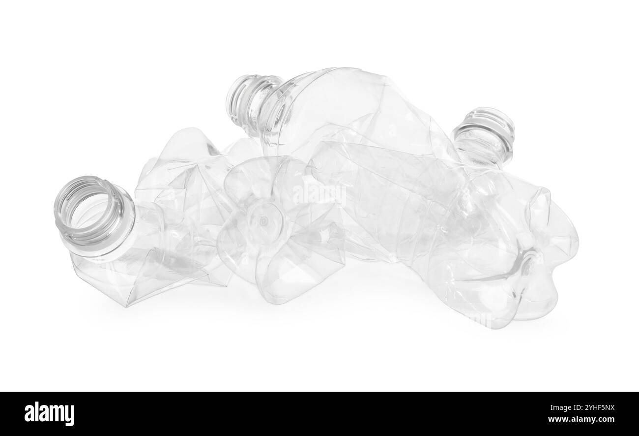 Crumpled empty plastic bottles isolated on white Stock Photo - Alamy