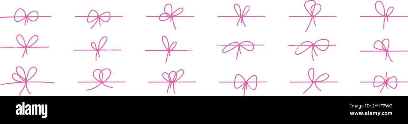 Cute pink bow with ribbon hand drawn style. Vintage knot design, for ...