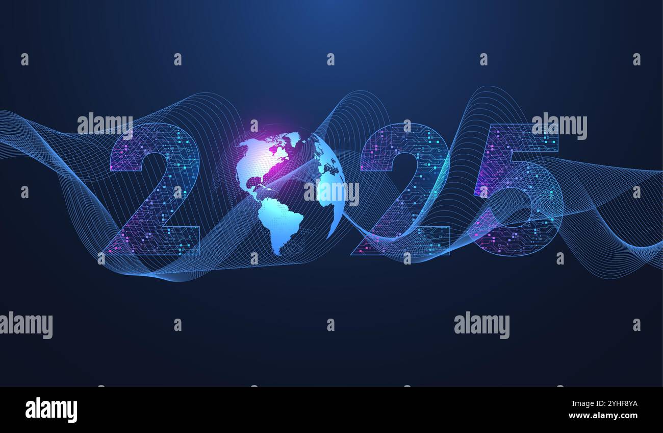 Digital technology abstract poster template 2025 with circuit board ...