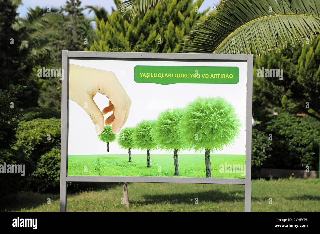 Greenness poster at Neft Daslari industrial settlement in the Caspian Sea Stock Photo