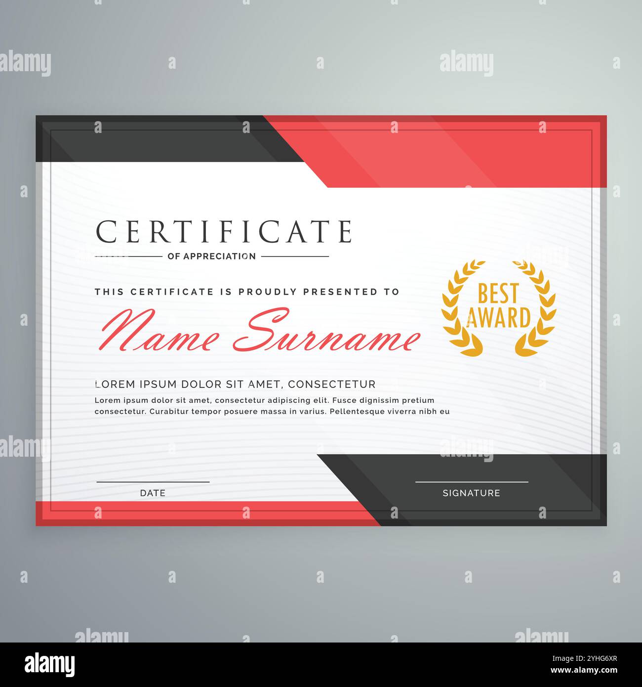 modern certificate design with geometric red and black shapes Stock ...