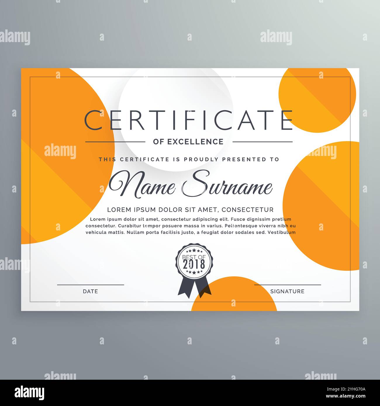 modern certificate template design with orange and white circles Stock ...