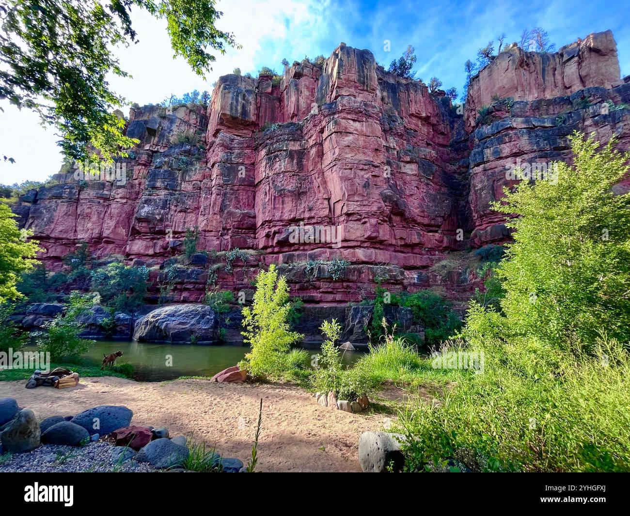 Majestic ref cliffs by river bed - Smartphone Captured Stock Image