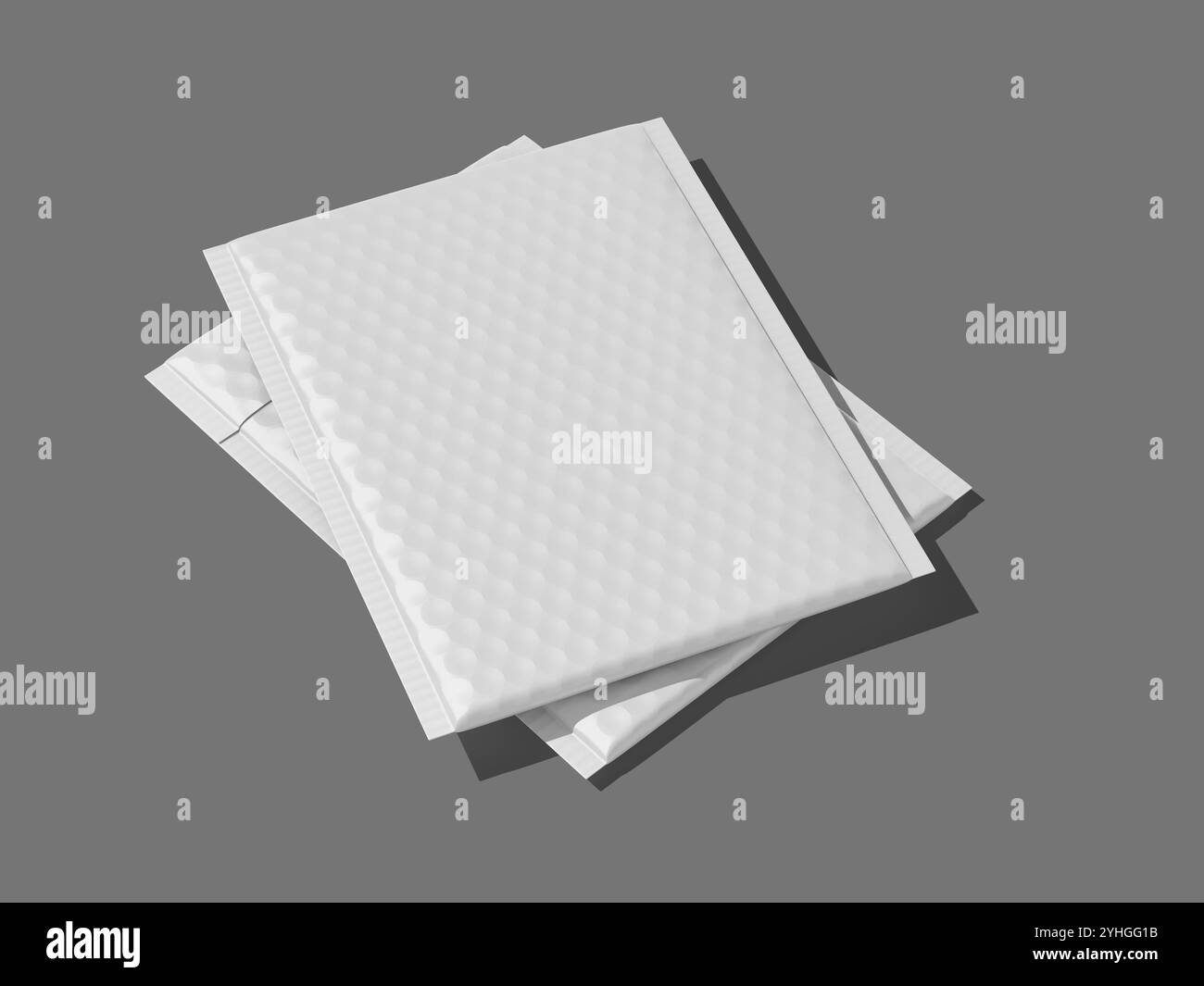 Stacked White Blank Bubble Envelope Mockup for Postal Mailing Bag Stock Photo