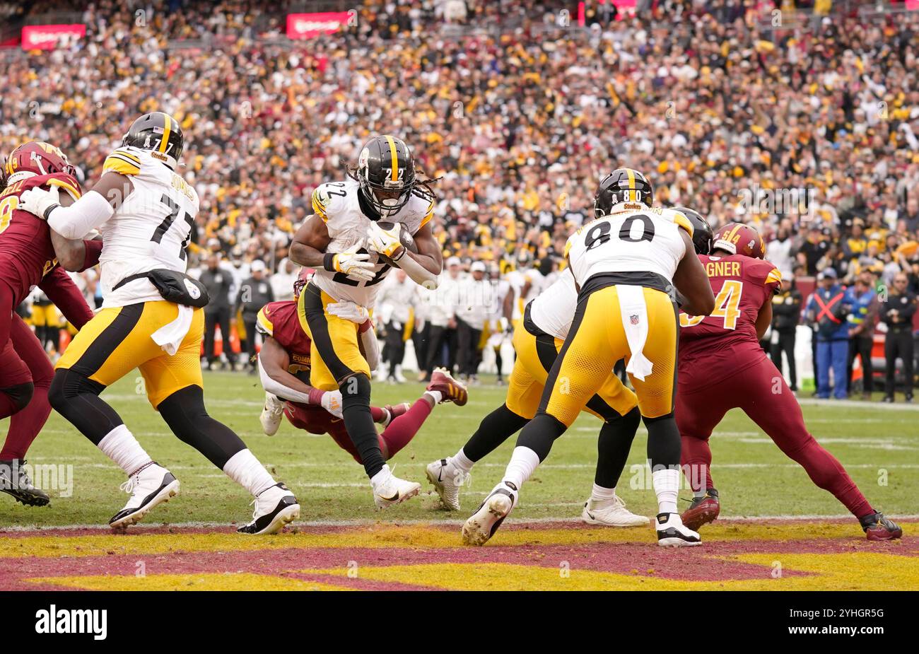 Landover, Maryland, USA. 10th Nov, 2024. November 10, 2024: Najee Harris #22 during the Washington Commanders vs Pittsburgh Steelers at Northwest Stadium in Landover MD. Brook Ward/Apparent Media Group (Credit Image: © AMG/AMG via ZUMA Press Wire) EDITORIAL USAGE ONLY! Not for Commercial USAGE! Stock Photo