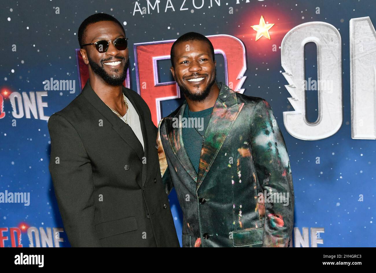 Aldis Hodge, left, and Edwin Hodge attend the Amazon MGM Studios premiere of "Red One" at Alice