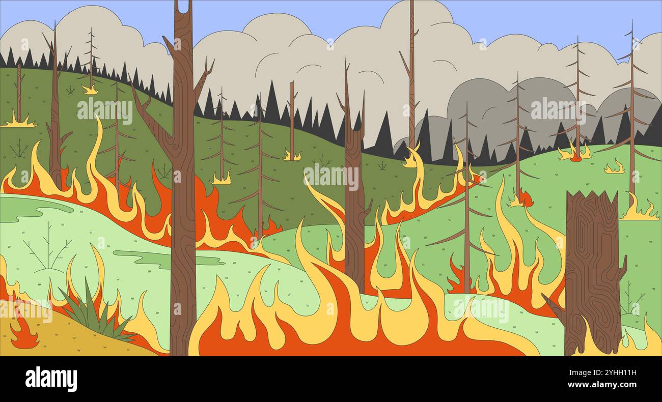 Forest fire flat illustration Stock Vector Image & Art - Alamy