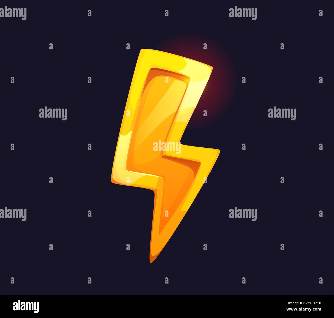 Cartoon golden lightning award. Isolated vector bold and shiny lightning bolt or flash with sharp edges symbolizing power, energy or speed, high achievement or excellence. Prize or asset in video game Stock Vector
