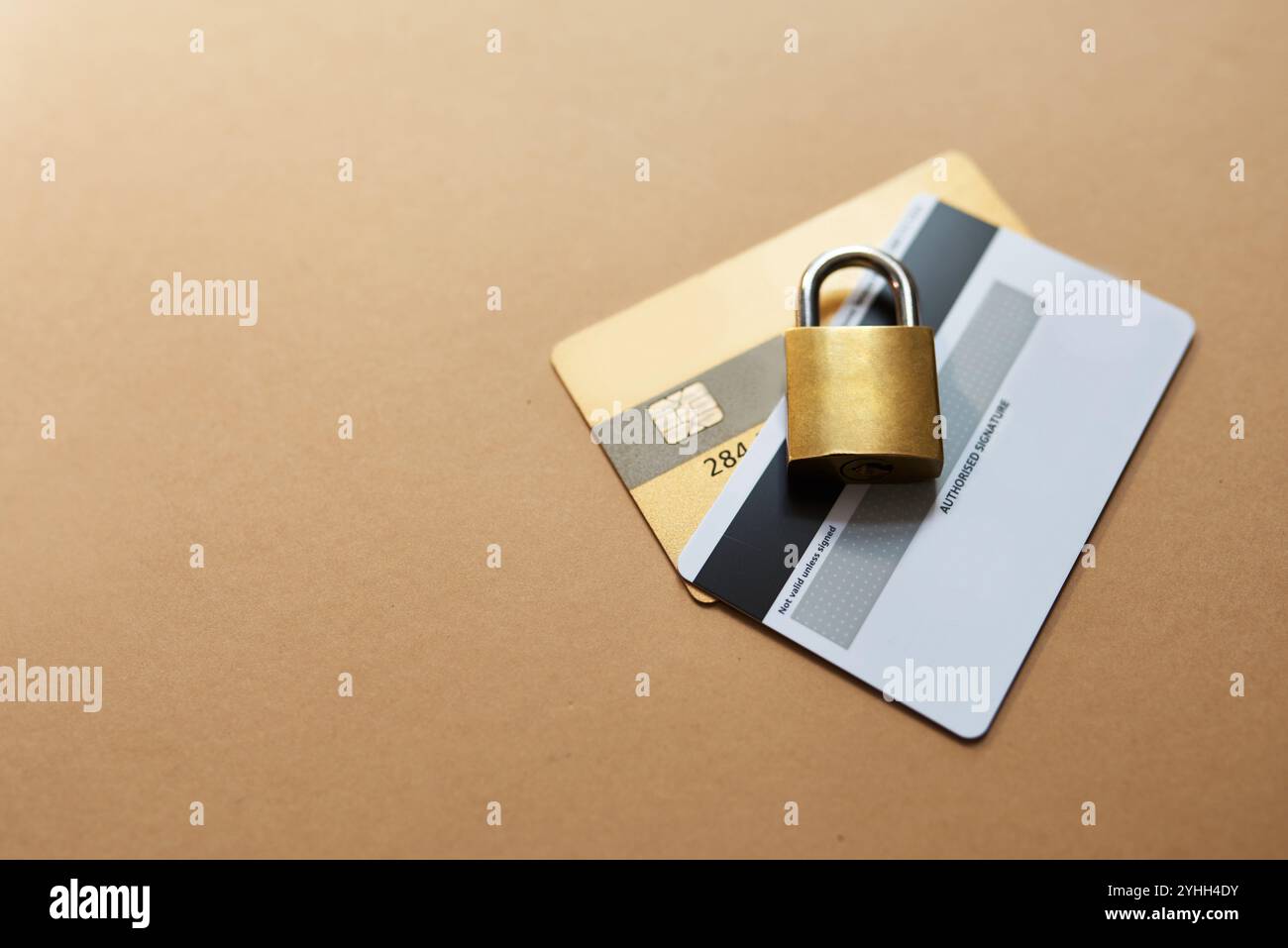 Finance safety, debit card and lock for security with data protection ...