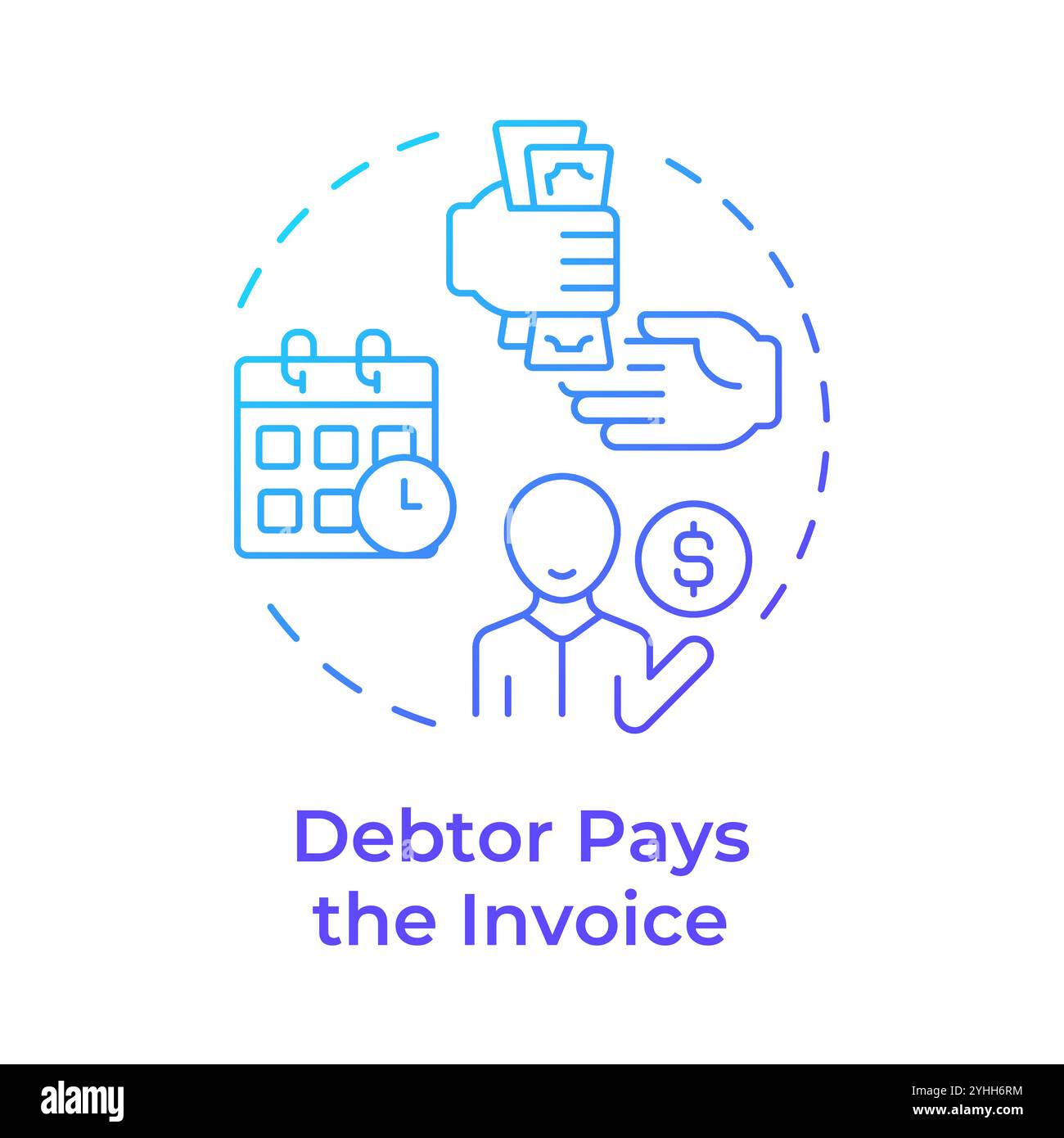 Debtor pays invoice blue gradient concept icon Stock Vector