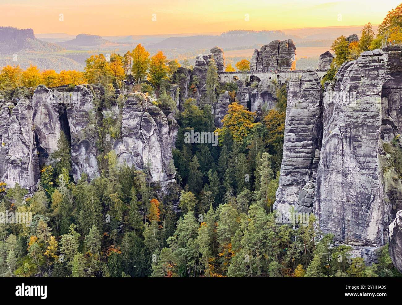 Bastei Bridge, Saxon Switzerland Mountains, Saxon, Germany Stock Photo