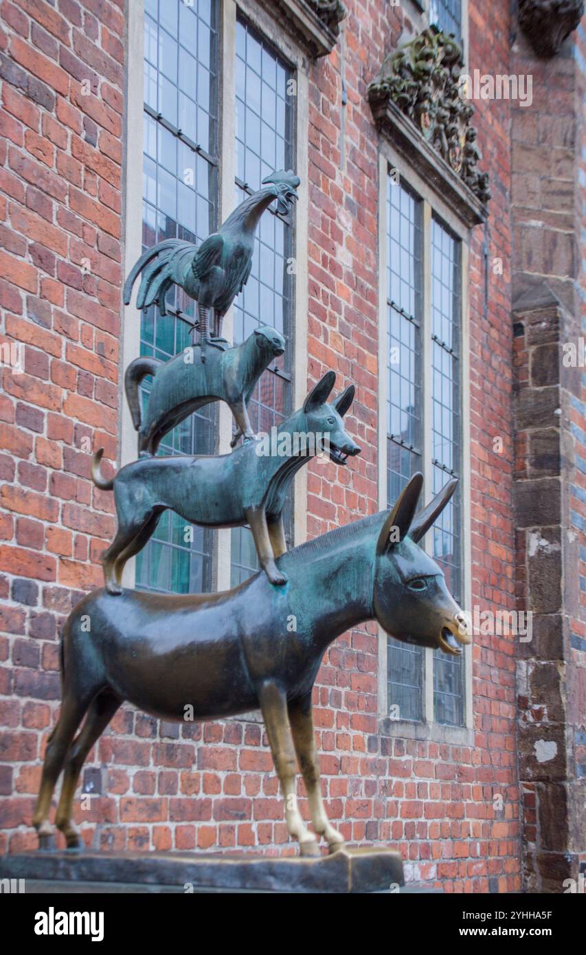 Statue of Bremen musicians Stock Photo