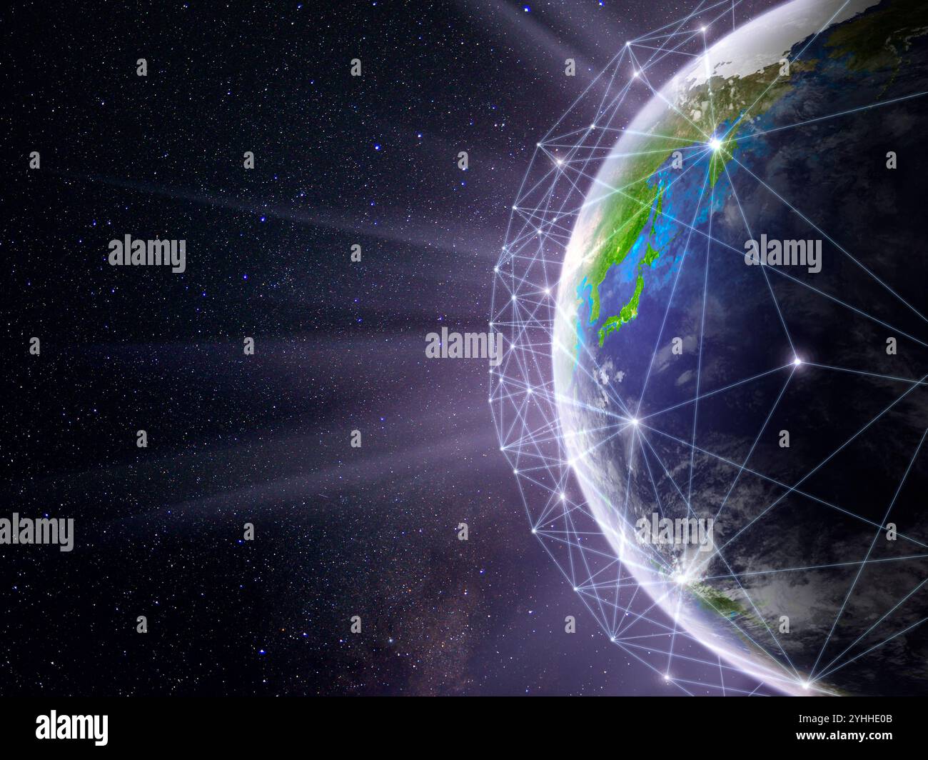 Global network of Japanese symbols and glow of light Stock Photo - Alamy