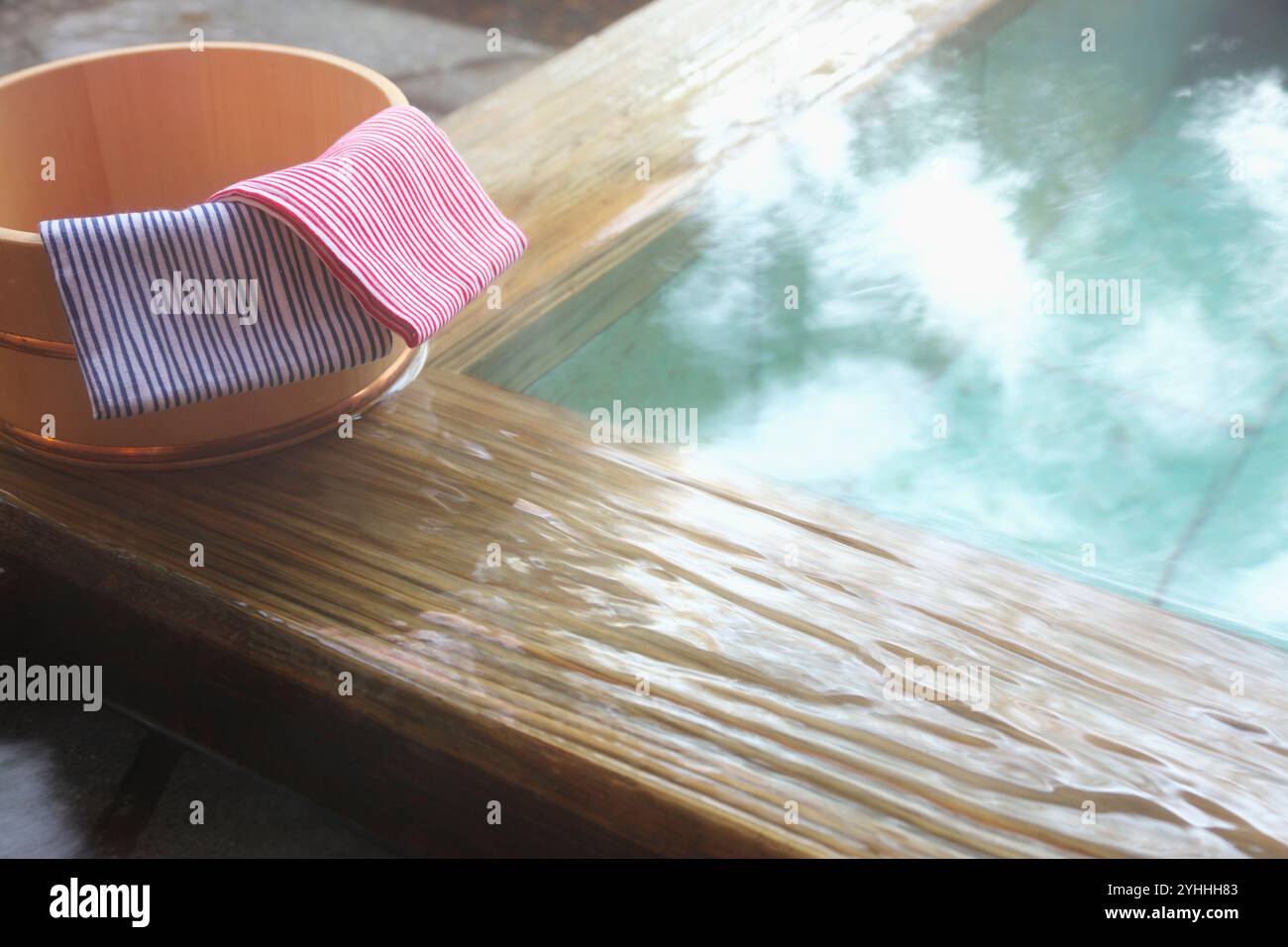 Onsen and tub Stock Photo