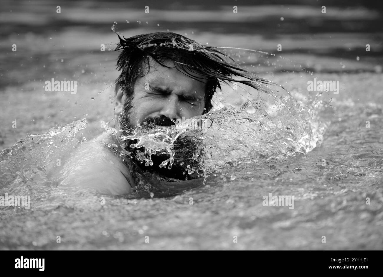 Male swimmer at lake Black and White Stock Photos & Images - Alamy