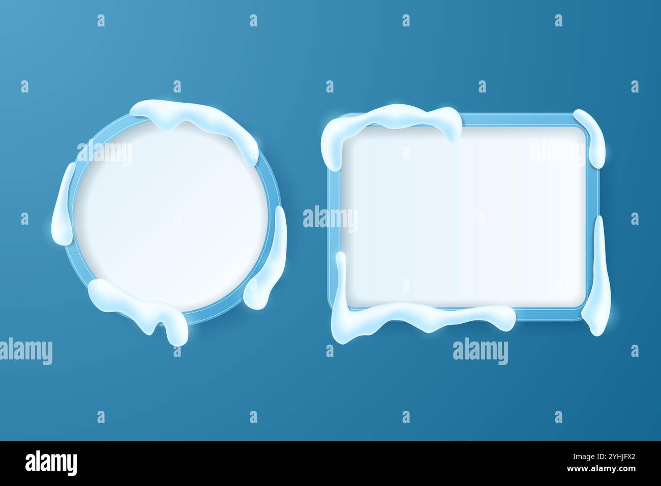 Round and square frames with snow. Vector illustration. Stock Vector