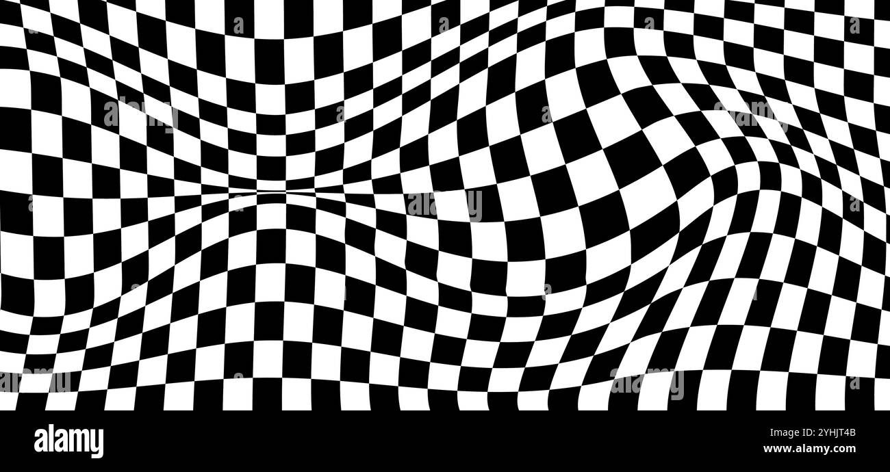 Wavy checkerboard background visual illusion distortion. Chess board ...