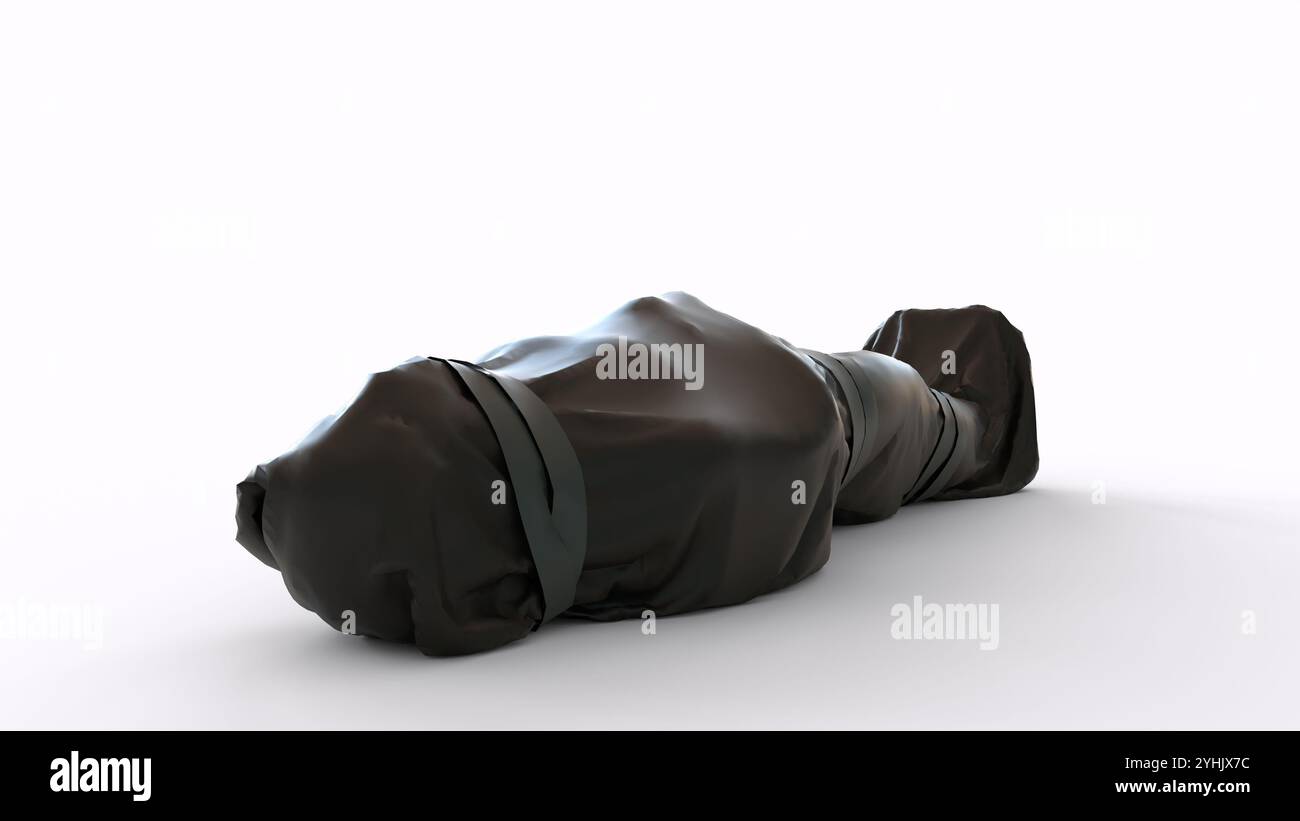 body wrapped in plastic with white background Stock Photo - Alamy