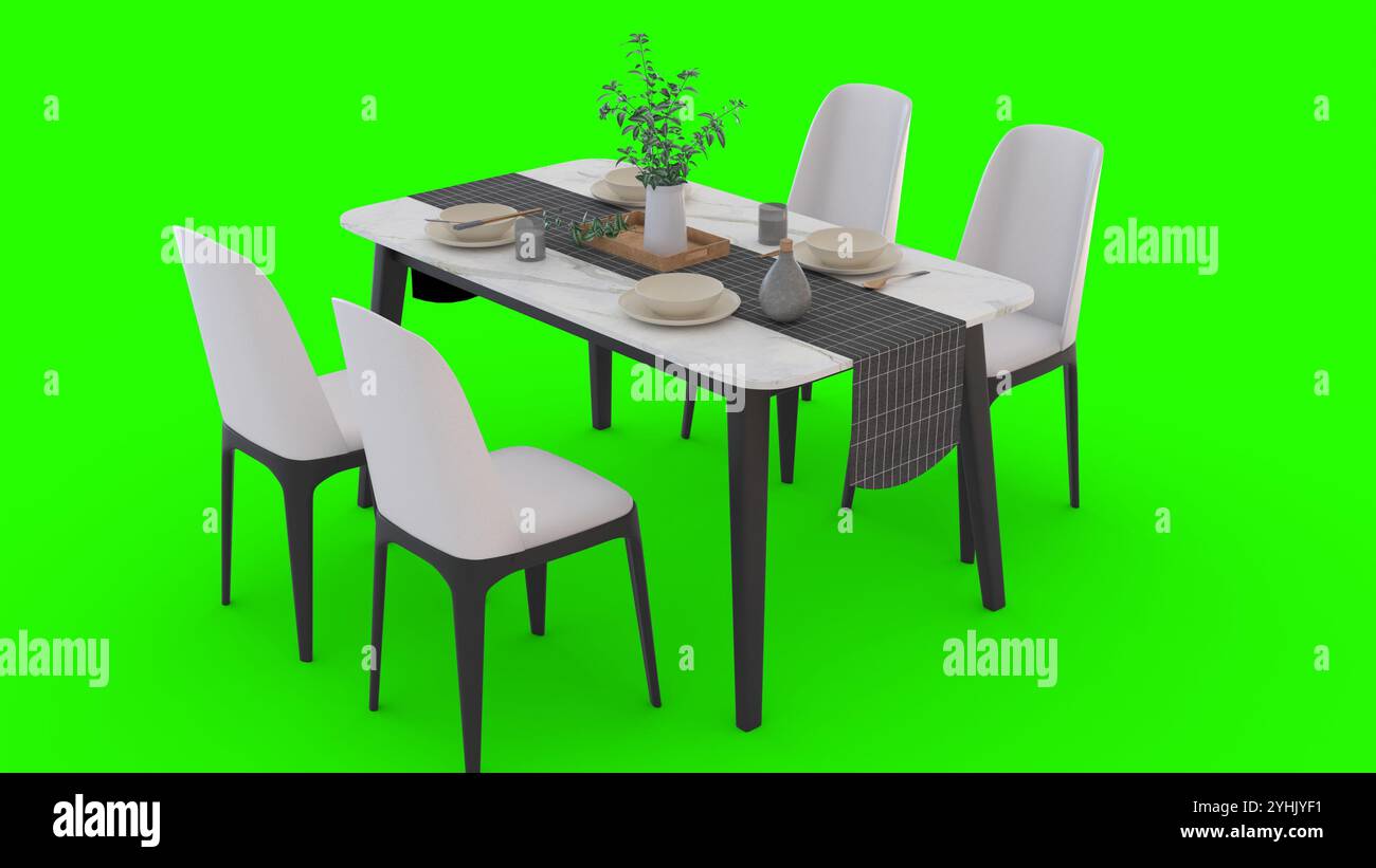 simple dining table with green background Stock Photo - Alamy