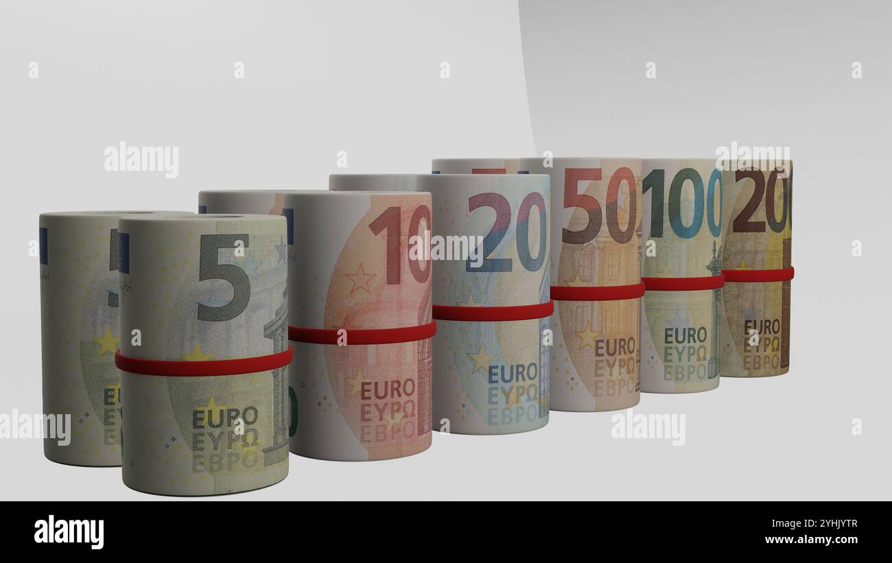 Bundle of euro banknotes with white background Stock Photo - Alamy