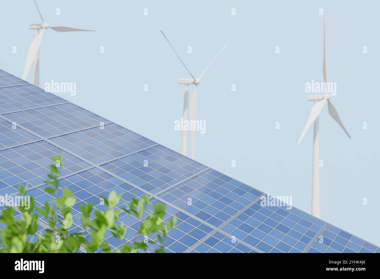 Renewable energy sources with solar panels and wind turbines under a ...