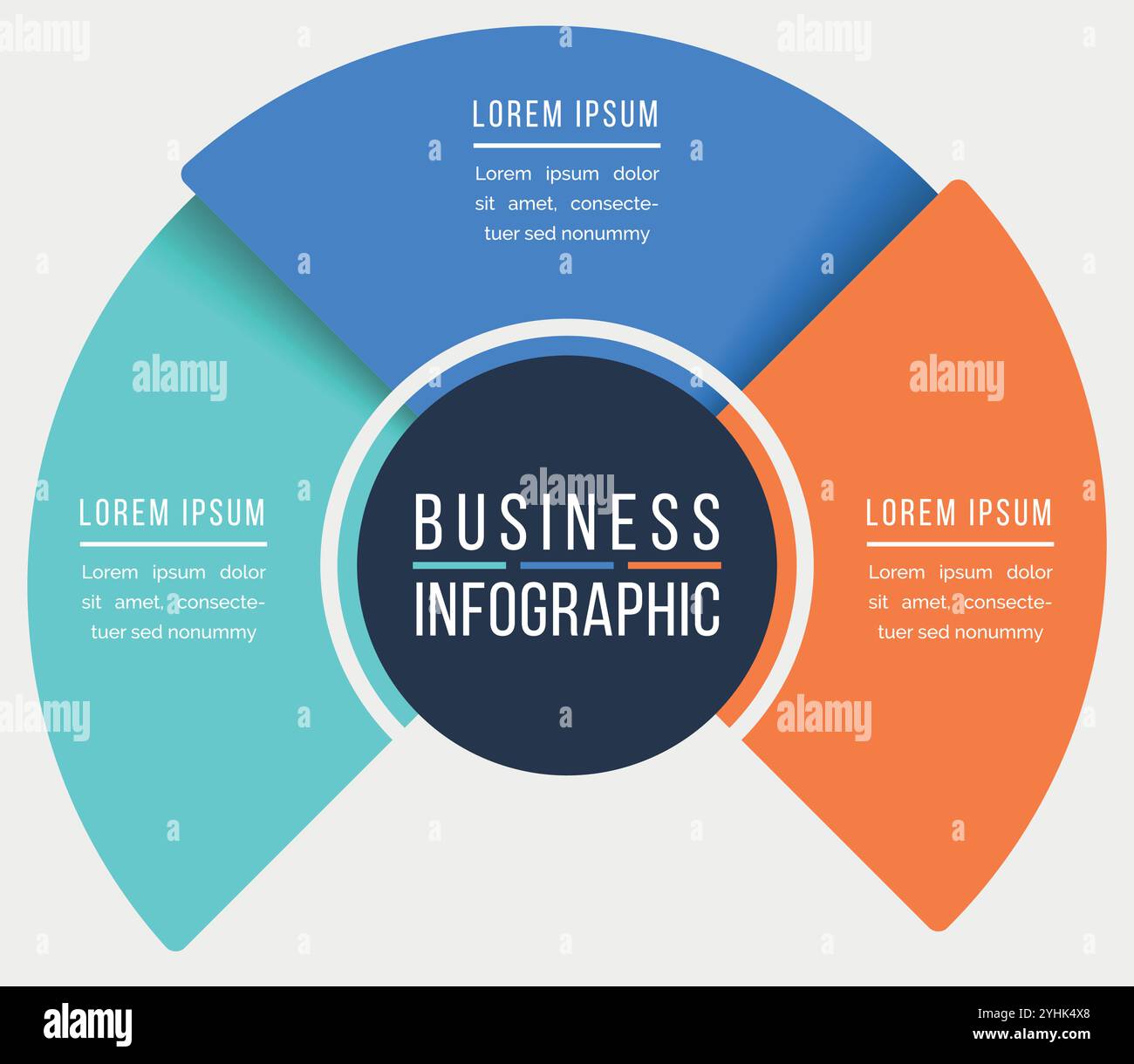 Infographic design circle 3 steps, objects, options or elements business information colored Stock Vector