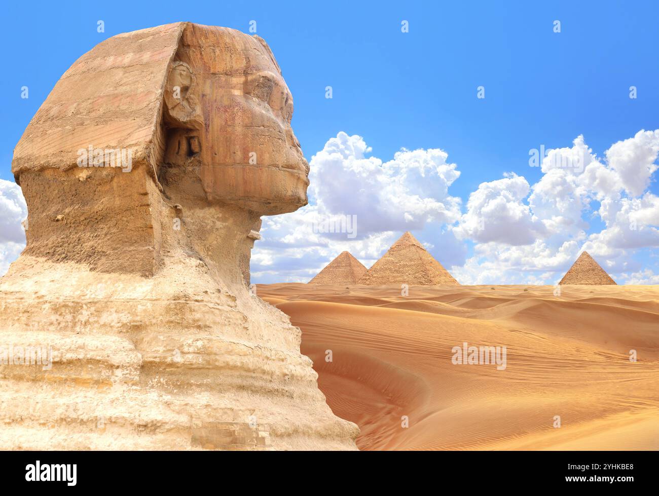 Famous Great Sphinx and pyramids of Chephren, Cheops, Menkaure, Cairo ...