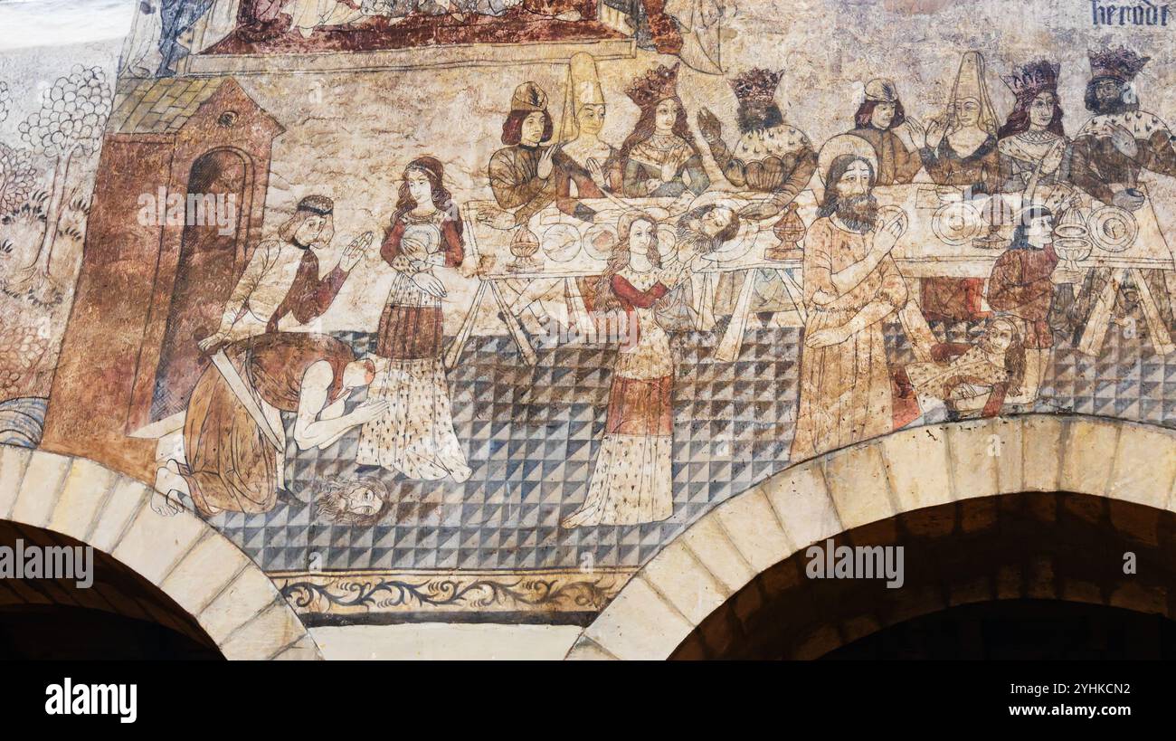 Medieval Wall Painting Depicting Beheading Of St John The Baptist With 