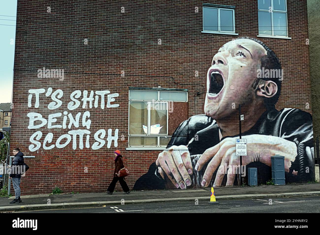 Glasgow, Scotland, UK. 12th November, 2024. New Ewan McGregor Trainspotting mural appeared in the East End for the James McEvoy directorial debut film. Credit Gerard Ferry /Alamy Live News Stock Photo