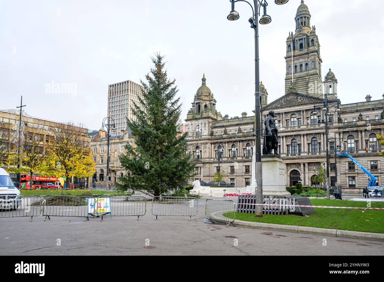 Christmas Tree put up in George Square, Glasgow, Scotland, UK, Europe Stock Photo