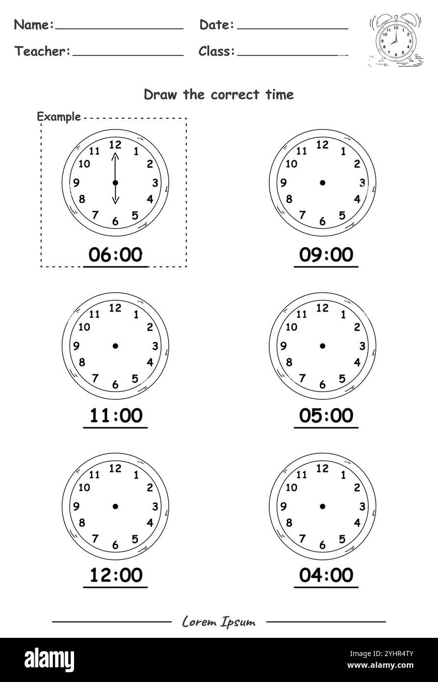 Fun Kids Learning Exercises. Draw The Time. Education Telling Time ...