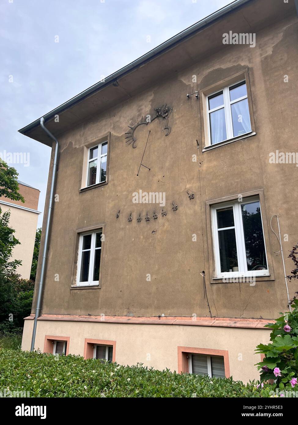 Gdansk Wrzeszcz, Sundial on house facade private residential building in Gdansk, Pomerania, Poland, Europe, EU - Smartphone Captured Stock Image