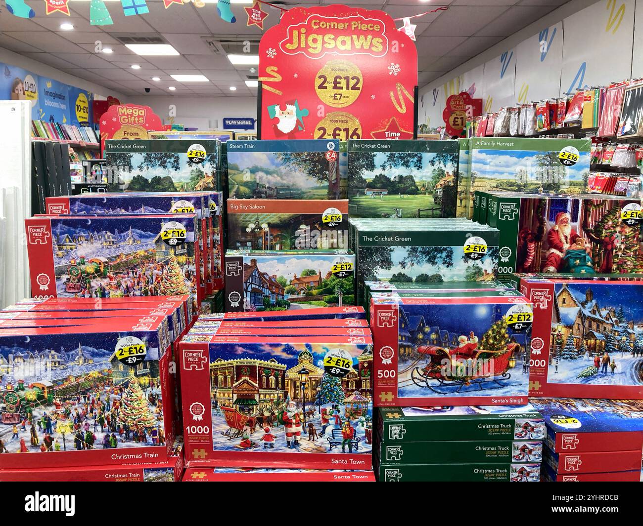 Selection of Festive Christmas jigsaw puzzles for sale - Smartphone Captured Stock Image