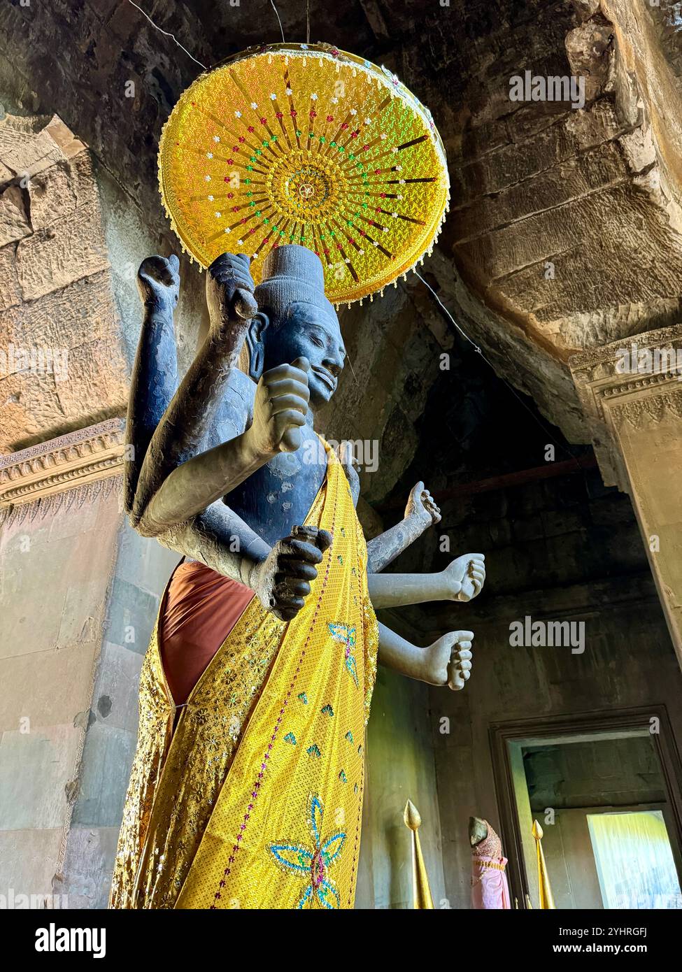 5 meters high Statue of Vishnu , an important deity in hinduism , dating back from the 12th century , Angkor Wat , Siem Reap, Cambodia - Smartphone Captured Stock Image