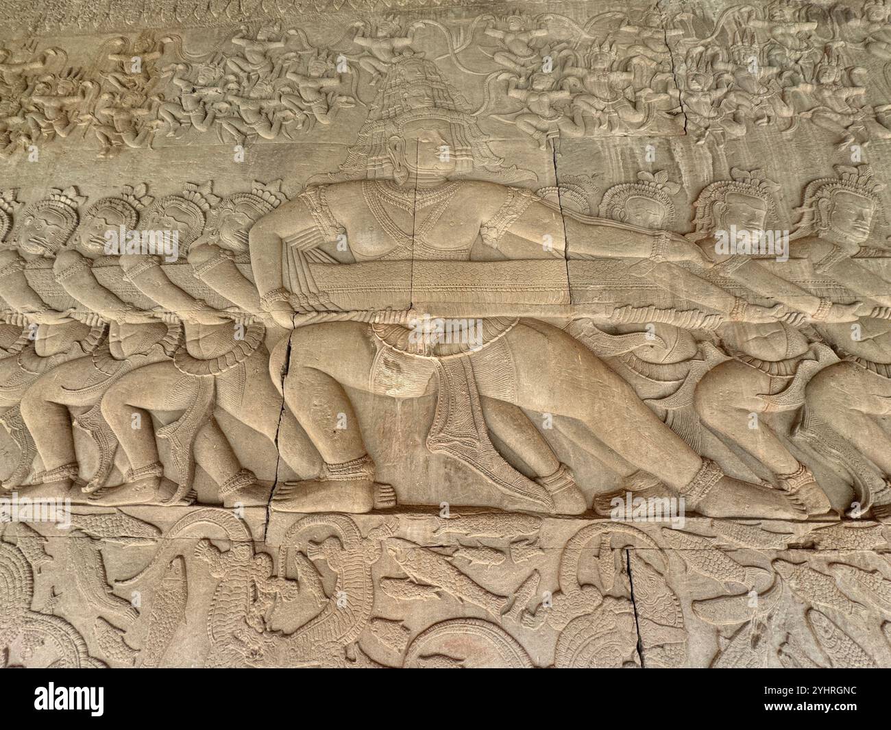 Angkor Wat  - military frescoes, Unesco world heritage site, Siem Reap , Cambodia - Smartphone Captured Stock Image