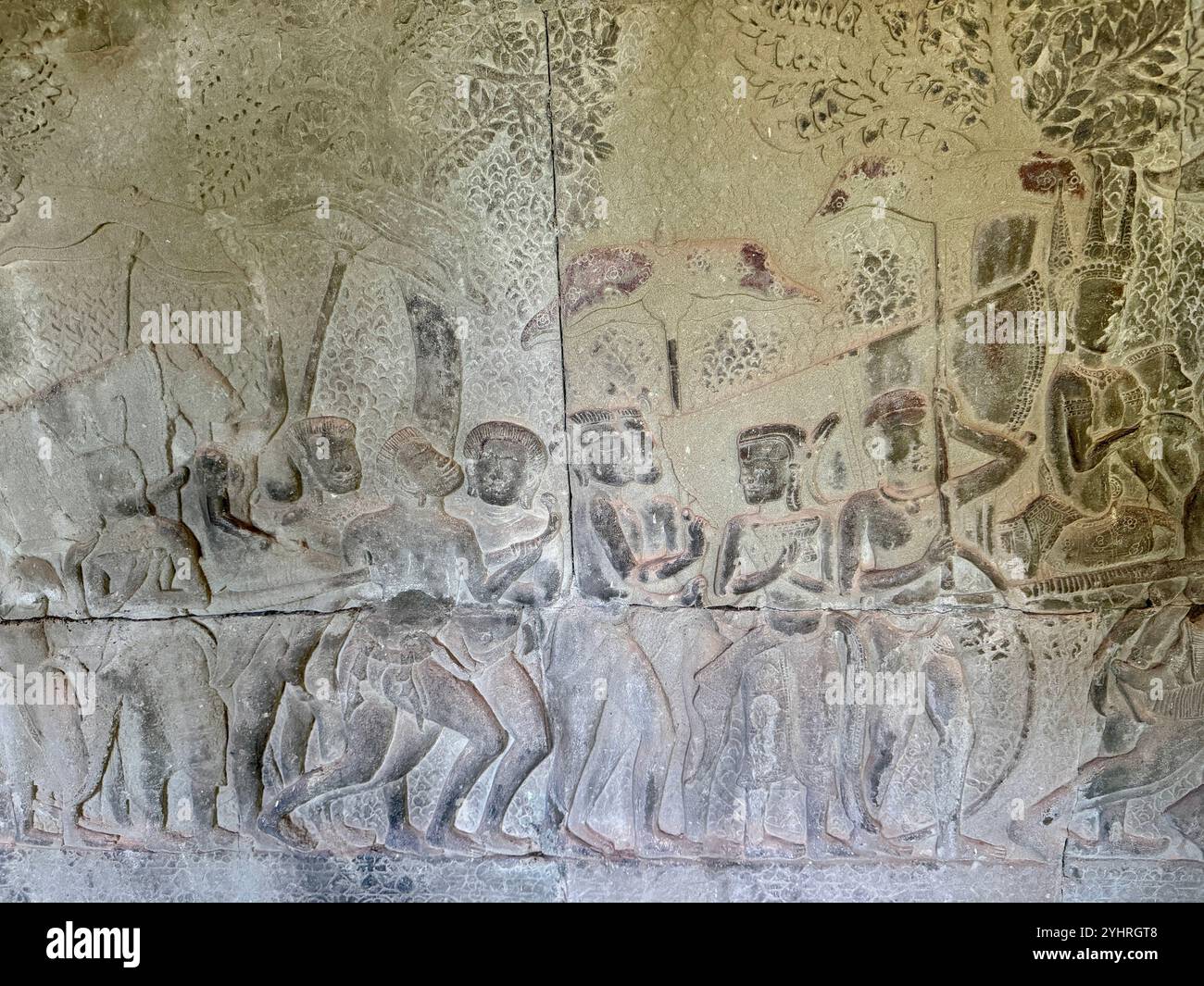 Angkor Wat  - military frescoes, Unesco world heritage site, Siem Reap , Cambodia - Smartphone Captured Stock Image