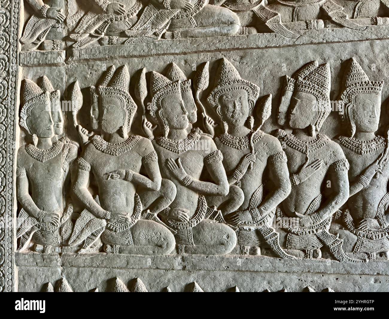 Angkor Wat  - military frescoes, Unesco world heritage site, Siem Reap , Cambodia - Smartphone Captured Stock Image