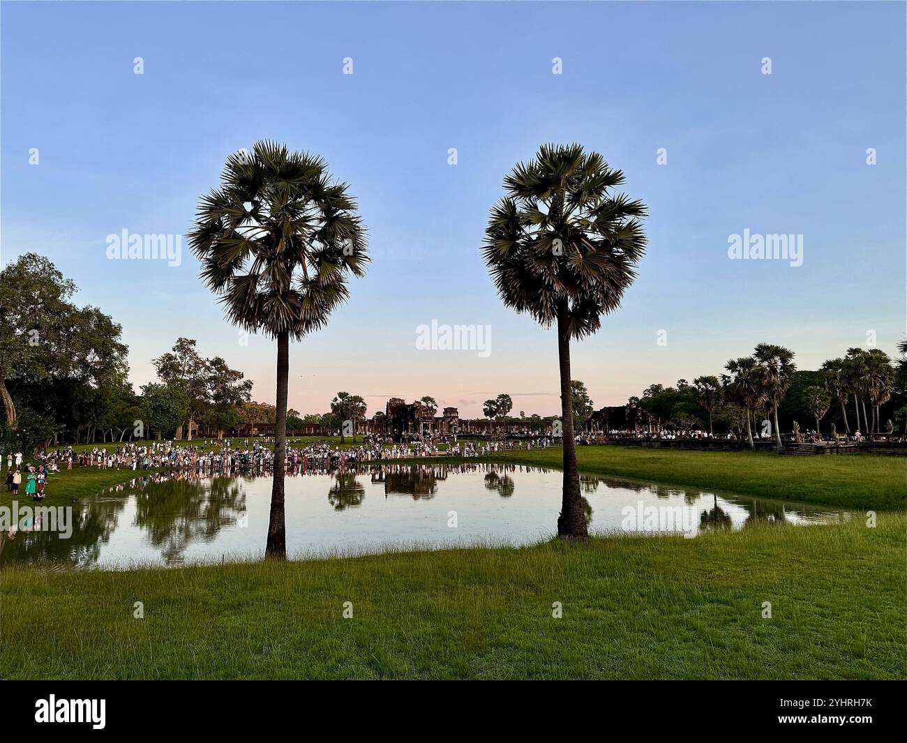 Sunrise at Angkor Wat  - a hindu & buddhist temple , located within the ancient Khmer capital city , Unesco world heritage site, Siem Reap , Cambodia - Smartphone Captured Stock Image