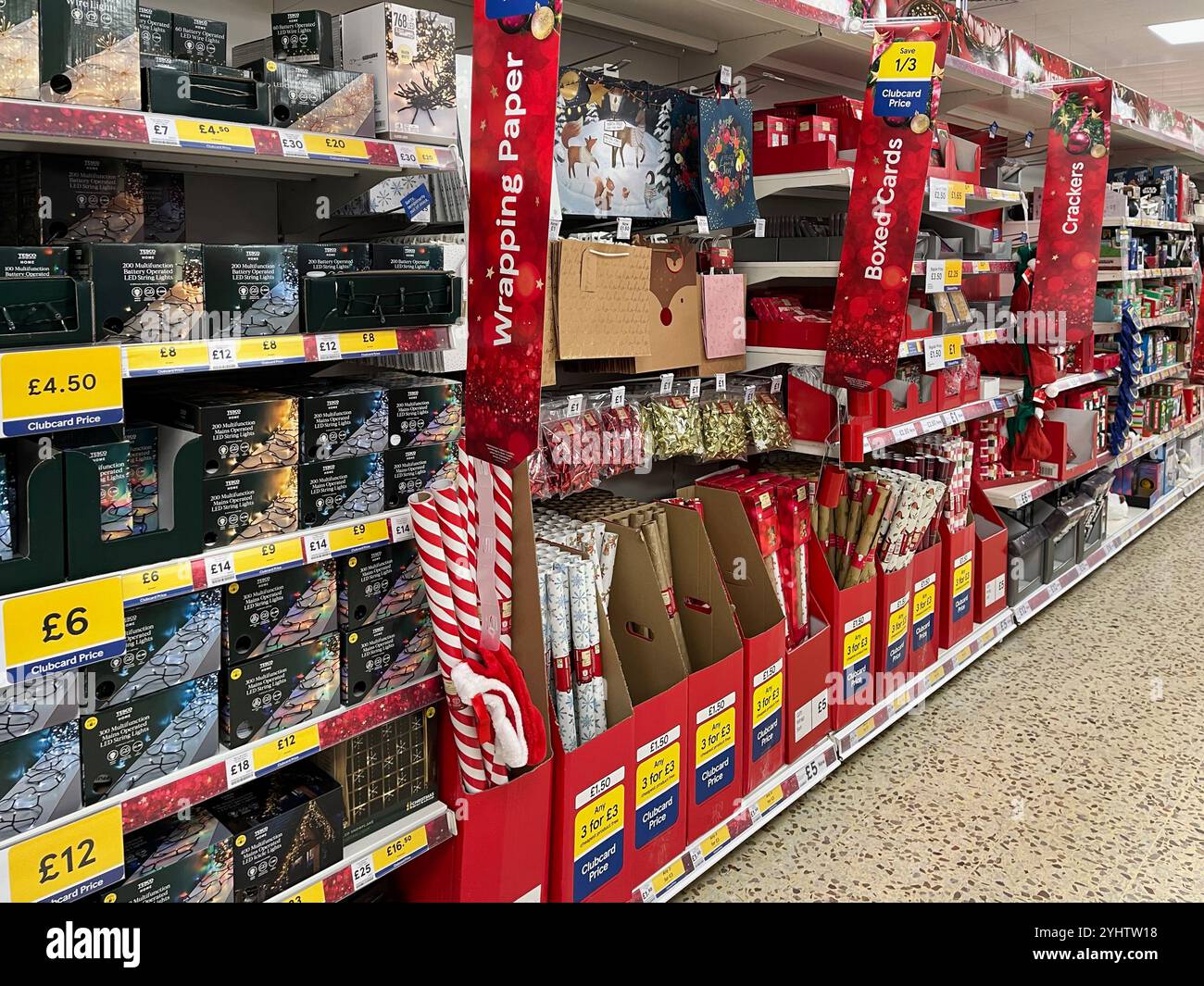 Christmas Goods on display at Tesco Supermarket - Smartphone Captured Stock Image