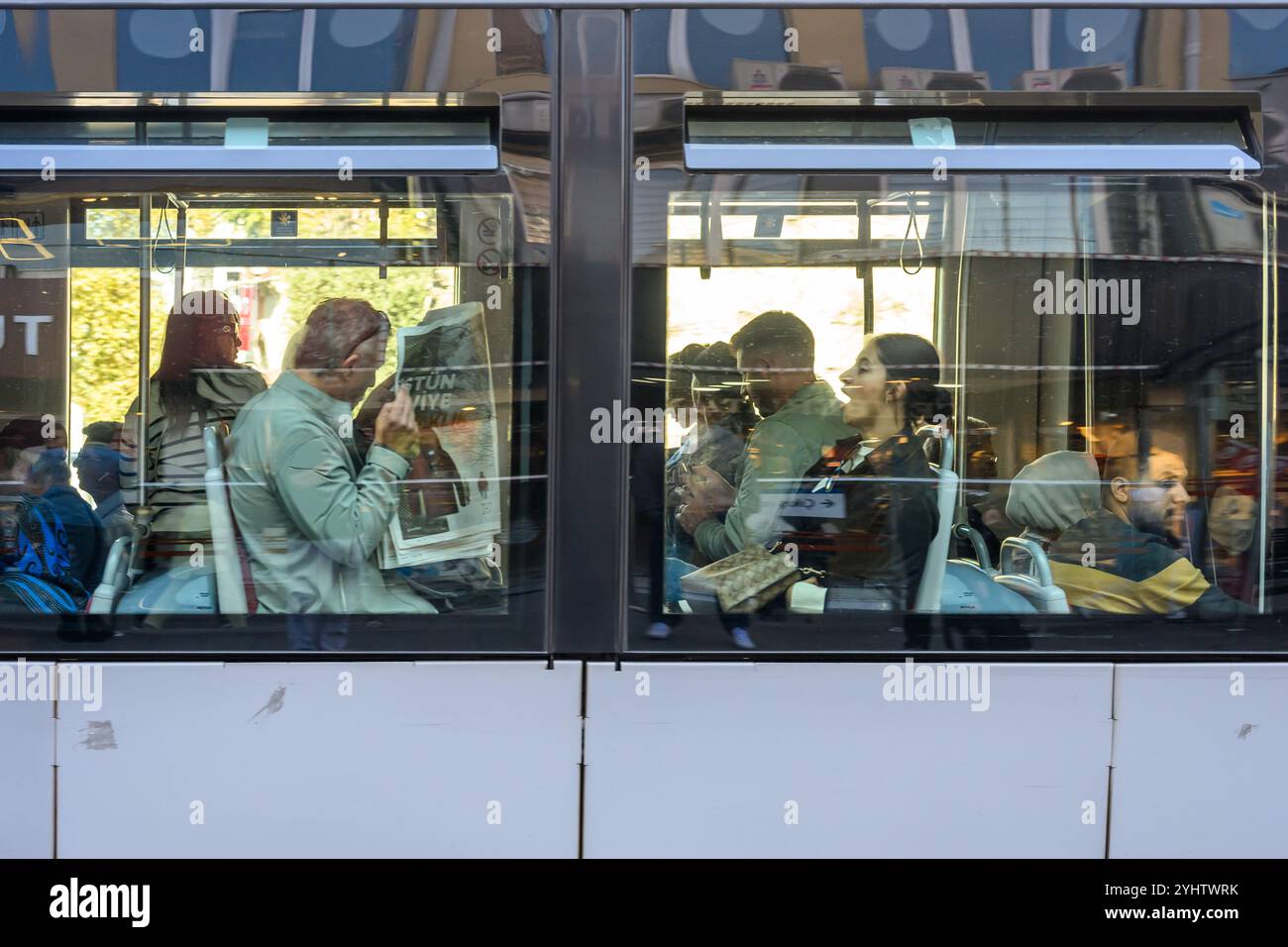 27/10/2024. Fatih, Istanbul, Turkey. A  Alstom Citadis 304 tram on the T1 route at Çemberlıtaş. The modern tramway, called the T1 line, was introduced in Istanbul in 1992, and soon became popular. The T1 tramways has gradually been extended since that time, the last extension being in 2011. Photo: © Simon Grosset Stock Photo