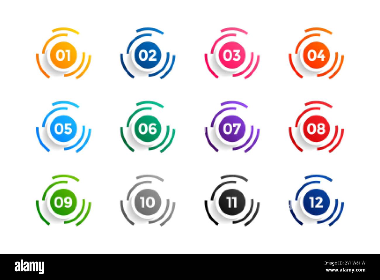 Circle number bullet points set from one to twelve stock vector image