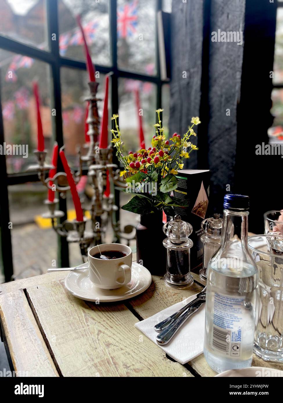 Moments at a bar, patriotic mountaintop, tea - Smartphone Captured Stock Image