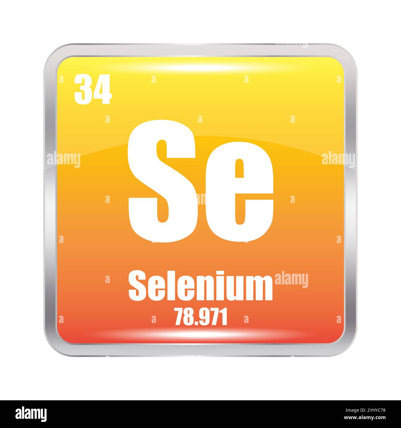 Selenium element. Atomic symbol Se. Atomic number thirty four. Mass 78. ...