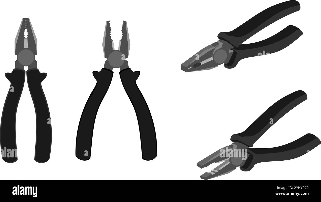 plier vector set with different view and position. vector illustration isolated on white background. Stock Vector