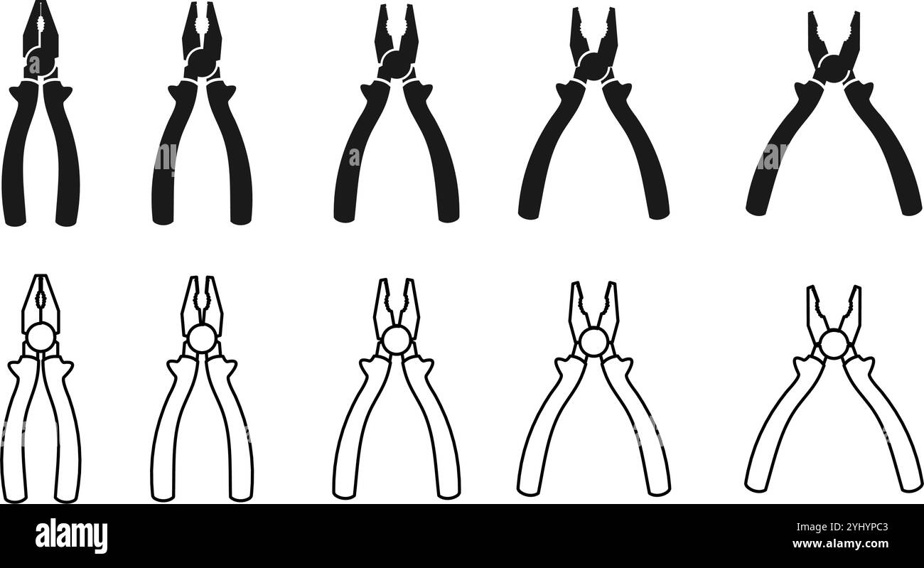 plier icon set vector illustration isolated on white background. Stock Vector