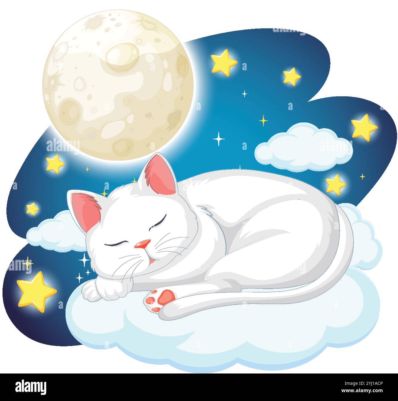 A serene cat sleeps on a fluffy cloud Stock Vector